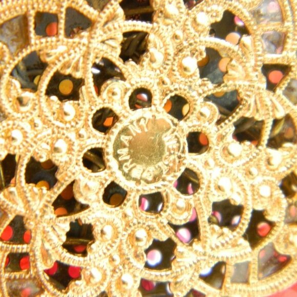 VTG WESTERN GERMANY Gold Tone Pink Red Glass Bead - Picture 5 of 5